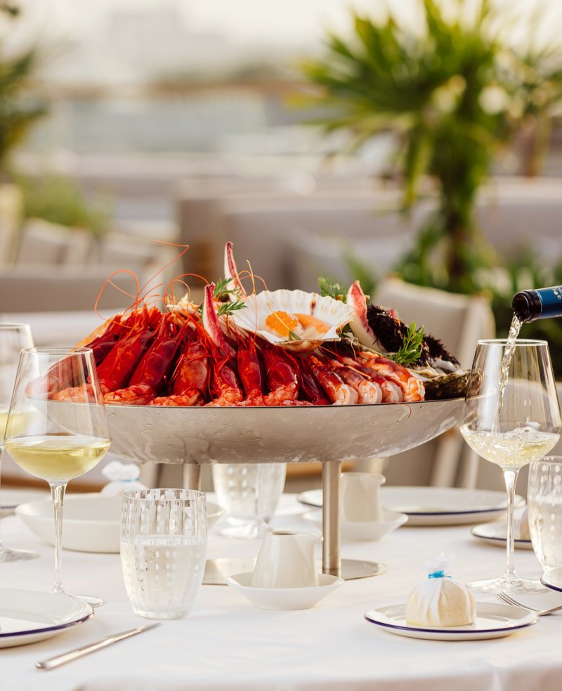 Plate of fresh seafood linguine at Italian restaurant in Dubai